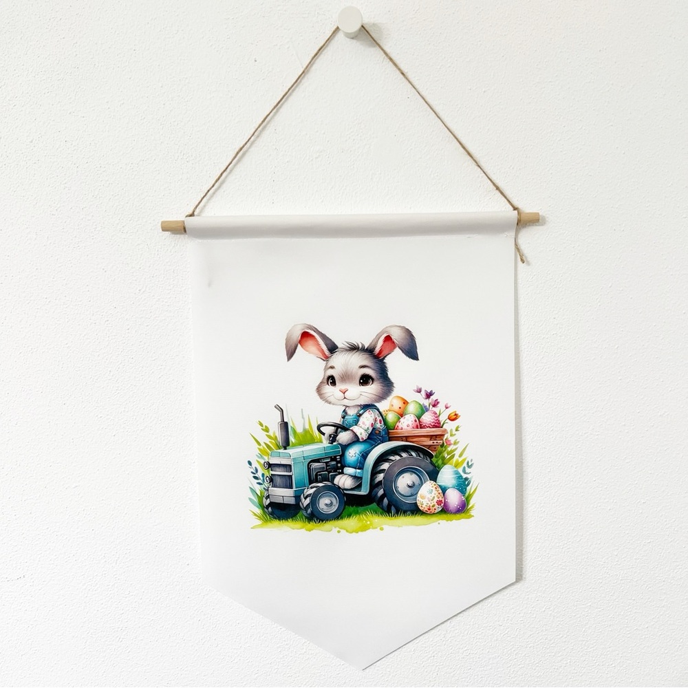 Easter Bunny on Tractor Wall Banner – 18x12 Indoor/Outdoor Décor